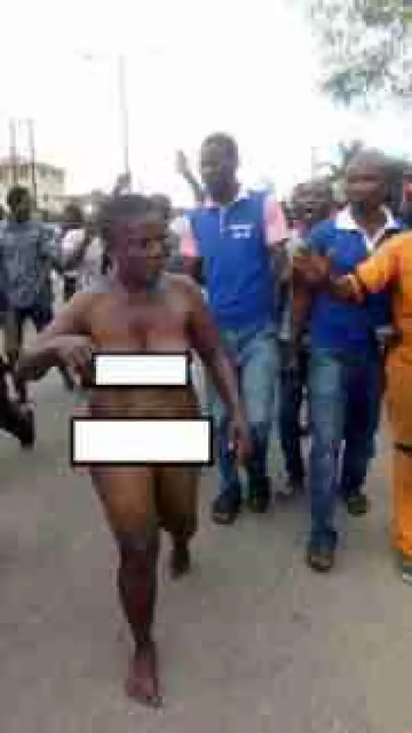 Lady Who Hypnotised A Teenager Caught And Stripped Unclad In Ajao Estate (PHOTOS)